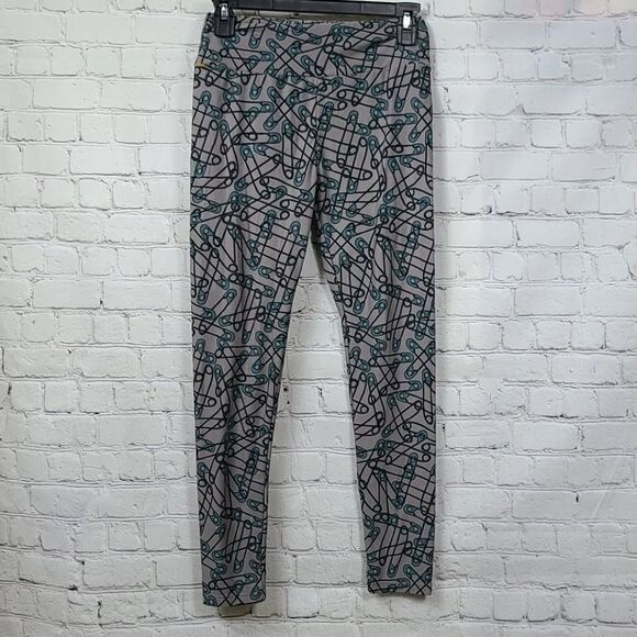 LuLaRoe One Size (2-10) Legging Safety Pins Gray Butter Soft Stretch Pants Ankle - Picture 2 of 7